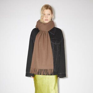 Acne Studio 100% Italian Wool Long Fringe Scarf Brown 78.7in x 17.7in